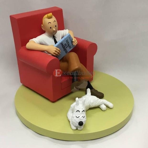 Tintin et Milou et fauteuil rouge - statuette Moulionsart